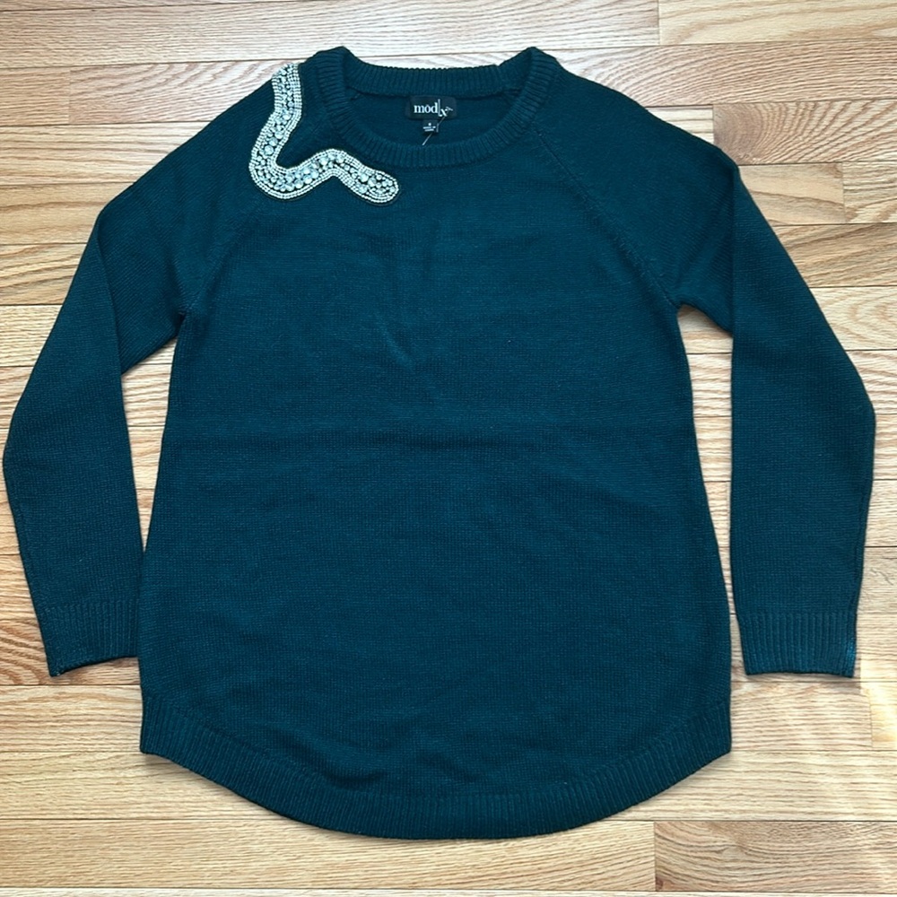 Green Womens Sweater Top S
Snake Embellishment
NWOT